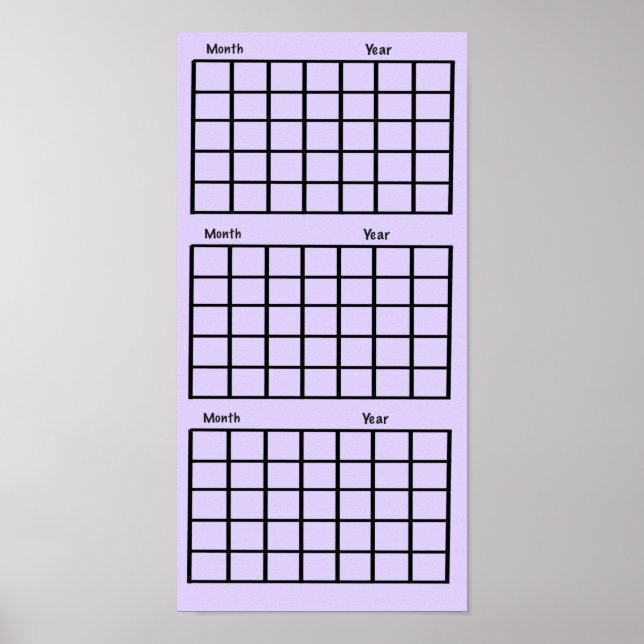 Poster Calendrier de 3 mois de violet clair (Devant)
