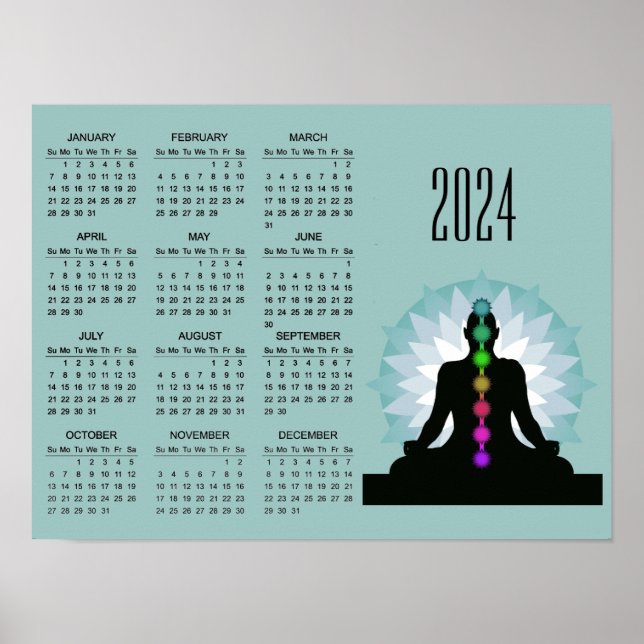 Poster Calendrier de Sept Chakras Yoga Design 2024 (Devant)