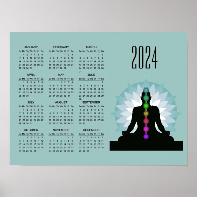 Poster Calendrier de Sept Chakras Yoga Design 2024 (Devant)