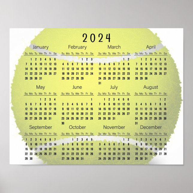 Poster Calendrier de Tennis Ball Design 2024 (Devant)