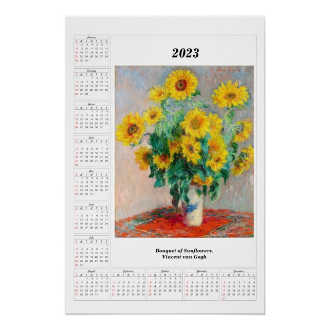Poster Calendrier des tournesols pour 2023 Vincent van Go (Devant)
