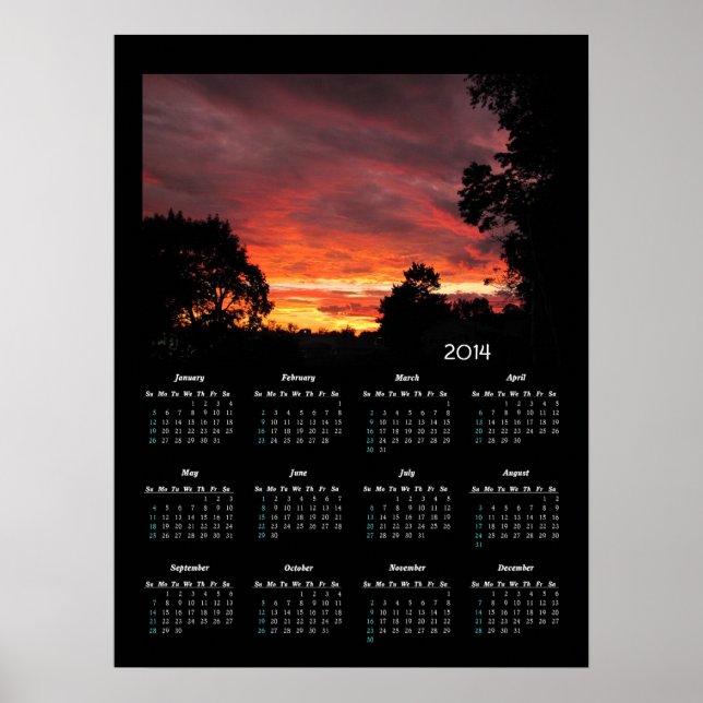 Poster calendrier du coucher de soleil solstice ~ impress (Devant)