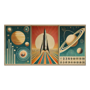 Poster Calendrier Espace Temps Art de l'ère Spatiale