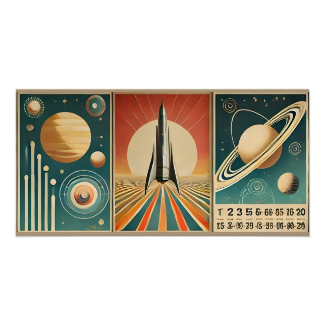 Poster Calendrier Espace Temps Art de l'ère Spatiale (Devant)