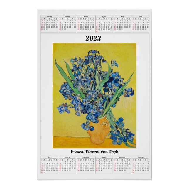 Poster Calendrier Irisse pour 2023 Vincent van Gogh Poste (Devant)