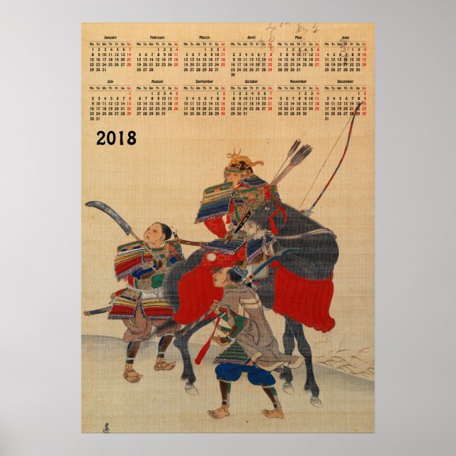 Poster Calendrier japonais Samouraï 2018 (Devant)