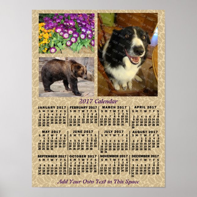 Poster Calendrier mensuel de l'année 2017 Café Grains 3 P (Devant)