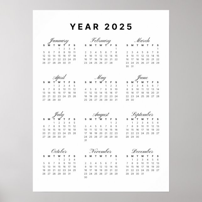 Poster Calendrier minimaliste 2025 (Devant)