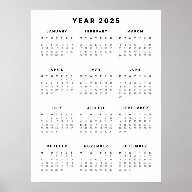 Poster Calendrier minimaliste 2025 (Devant)