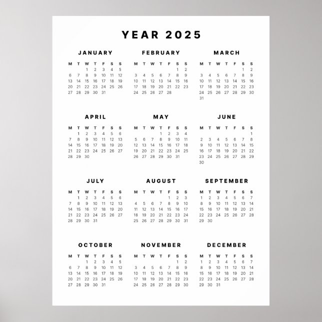 Poster Calendrier minimaliste 2025 (Devant)