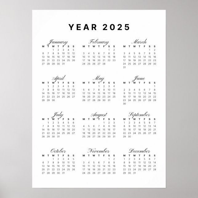Poster Calendrier minimaliste 2025 (Devant)