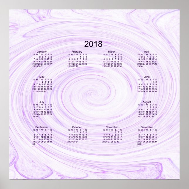 Poster Calendrier mural violet en spirale 2018 de Janz Po (Devant)