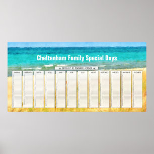 Poster Calendrier perpétuel d'anniversaire d'été de plage