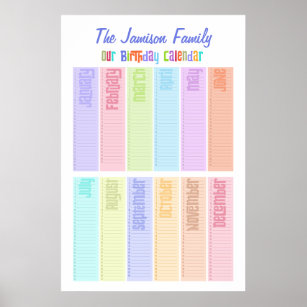 Posters Affiches Calendrier D Anniversaire De Famille Zazzle Fr