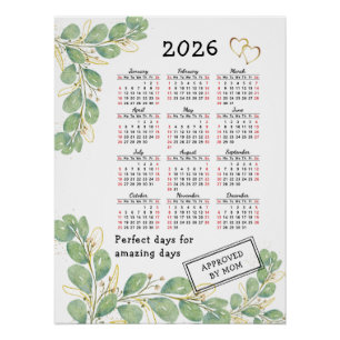 Poster Calendrier personnalisé 2026 avec élégant Eucalypt