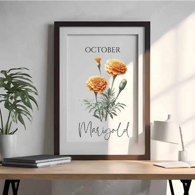 Poster Calendula floral du mois de naissance d'octobre (Créateur téléchargé)