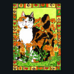 Poster Calico Chat avec California Poppies Folk Art<br><div class="desc">Décorez vos murs avec style grâce à cette mini-affiche d'art populaire colorée unique. Dans cette oeuvre d'art grandiose et fantaisiste, ce magnifique chat calico est assis dans un champ de magnifiques pavots oranges de Californie. Toute la scène est entourée d'une frontière détaillée avec les coeurs, les pavots et les empreintes...</div>