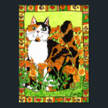 Poster Calico Chat avec California Poppies Folk Art<br><div class="desc">Décorez vos murs avec style grâce à cette mini-affiche d'art populaire colorée unique. Dans cette oeuvre d'art grandiose et fantaisiste, ce magnifique chat calico est assis dans un champ de magnifiques pavots oranges de Californie. Toute la scène est entourée d'une frontière détaillée avec les coeurs, les pavots et les empreintes...</div>