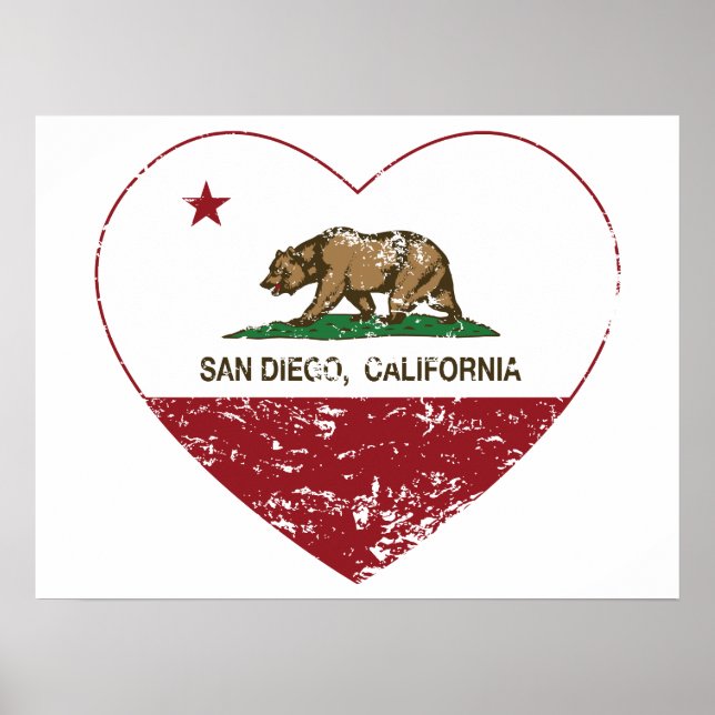 Poster california flag san diego heart distressed (Devant)