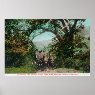 Poster Calistoga et diligence de geyser sur la route de