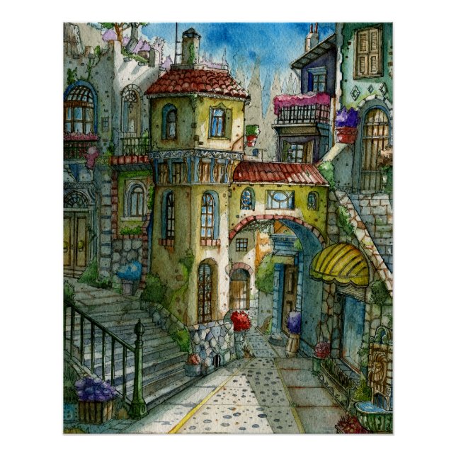 Poster Callejón de Cuento de Hadas en Acuarela  (Devant)