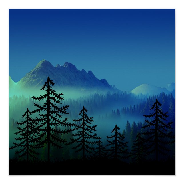 POSTER CALME FORÊT DE MINUIT DE MONTAGNE  (Devant)