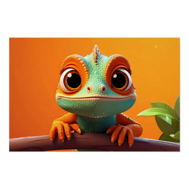 Poster Caméléon mignon dans le style cartoon (Devant)
