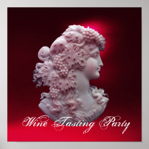 POSTER CAMEO ANTIQUE, DAME AVEC RAISINS ET VIGNES