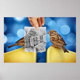 Poster Caméra Crayon Vs - Electro Bird