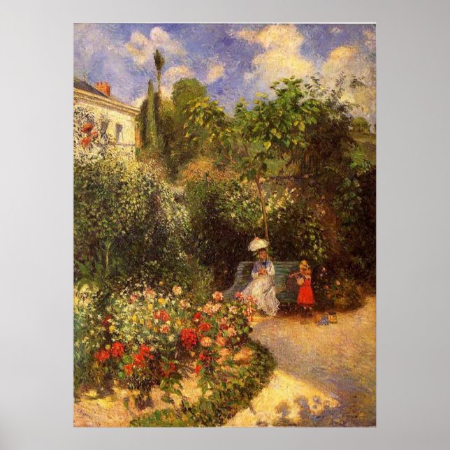 Poster Camille Pissarro - Jardin 1877 banc ombre arbre (Devant)