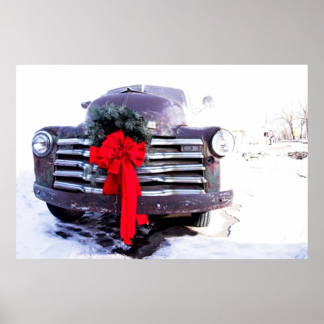 Poster Camion antique avec couronne de Noël festive (Devant)