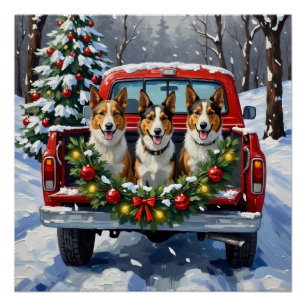 Poster Camion rouge de Noël Australian Kelpie Vacances