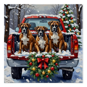 Poster Camion rouge de Noël Boxer Fêtes