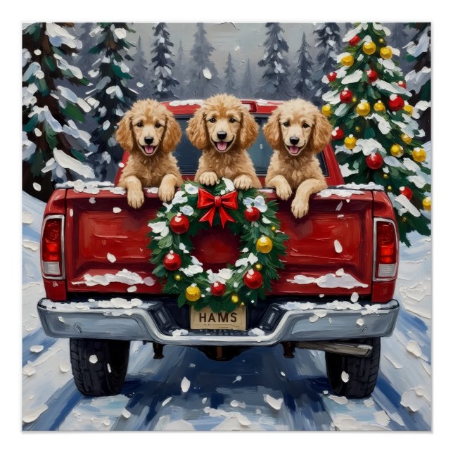 Poster Camion rouge de Noël Caniche Vacances (Devant)