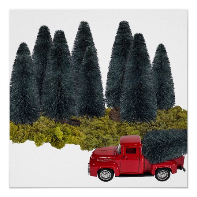 Poster Camion vintage avec sapin de Noël (Devant)