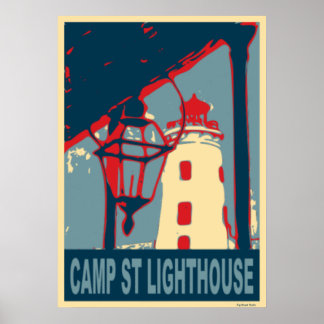 Poster Camp St Lighthouse en bleu et rouge.