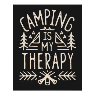 Poster Camping est ma thérapie drôles camper rétro esthét