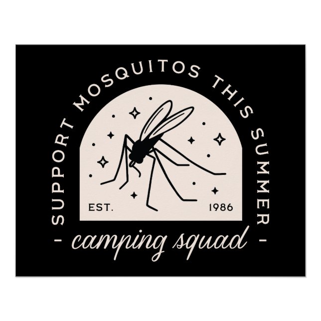 Poster Camping mosquito funny summer camp whimsical black (Devant)