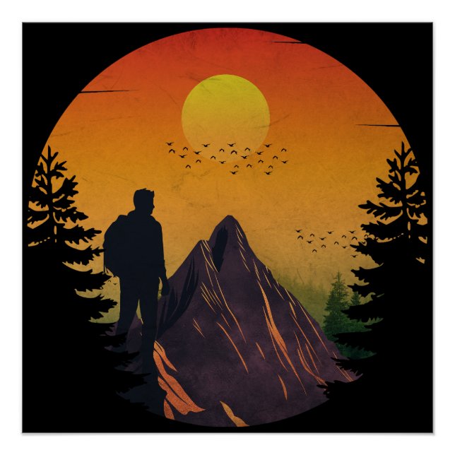Poster Camping nature coucher de soleil (Devant)