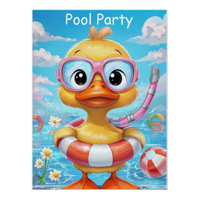 Poster Canard de fête avec tuba et maillot de bain (Devant)