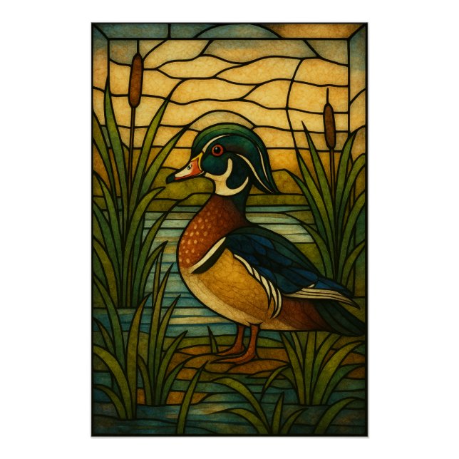 Poster Canard en Bois en Verre Peint (Devant)
