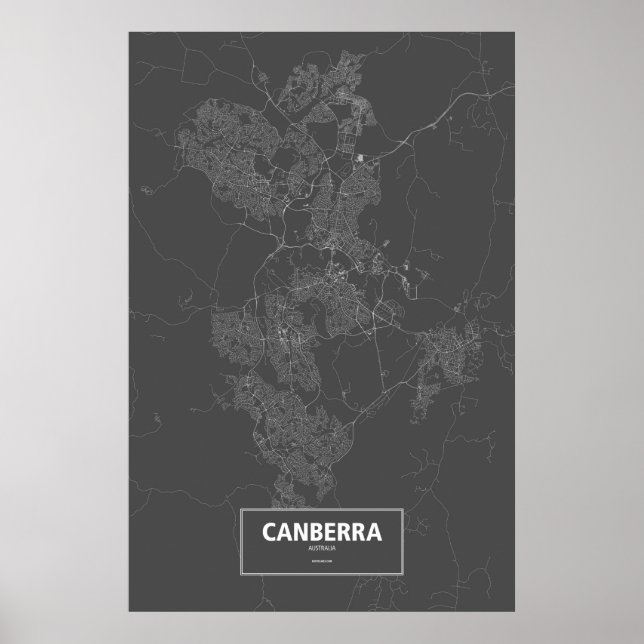 Poster Canberra, Australie (blanc sur noir) (Devant)