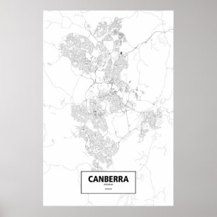 Poster Canberra, Australie (noir sur blanc)