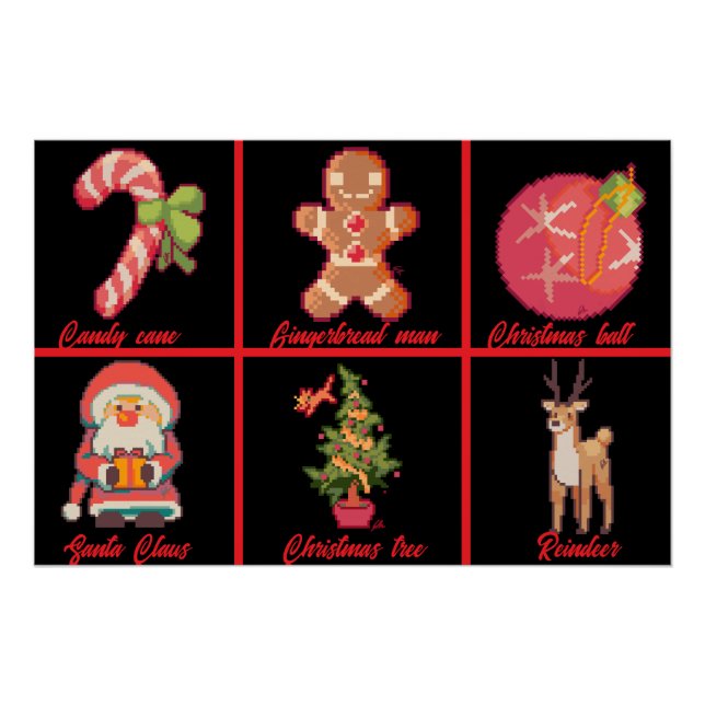 Poster Candy, Gingerbread, Christmas, tree, Pixel Art (Devant)