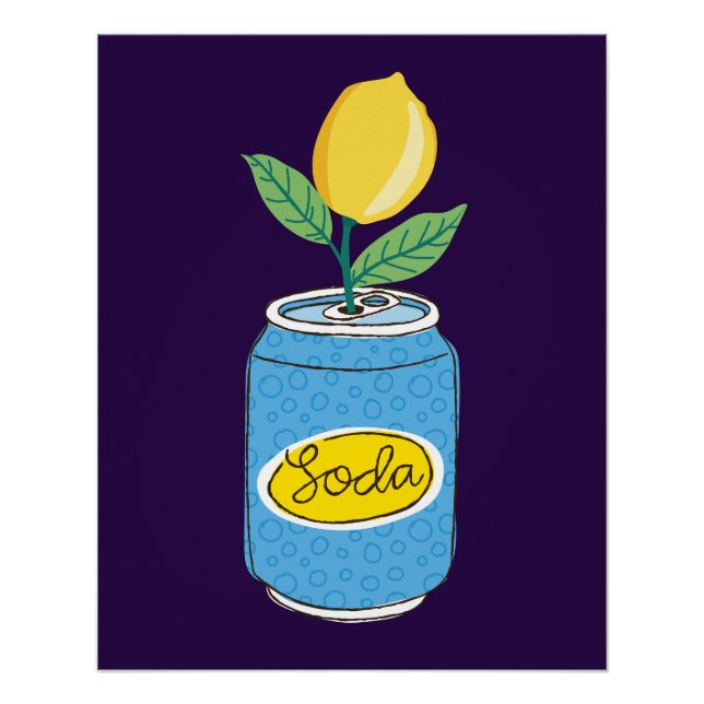 Poster Canette de soda au citron avec branche de fruits - (Devant)