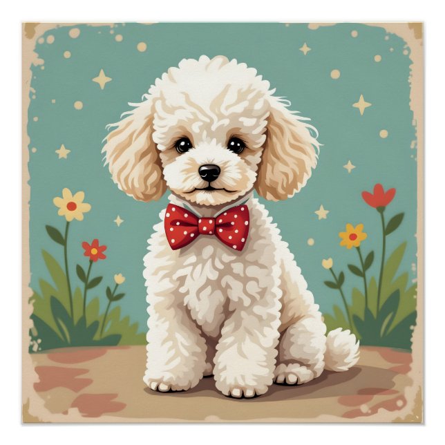 Poster Caniche blanc adorable avec noeud papillon (Devant)