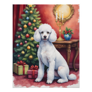 Poster Caniche élégant à côté de l'arbre de Noël Chien de