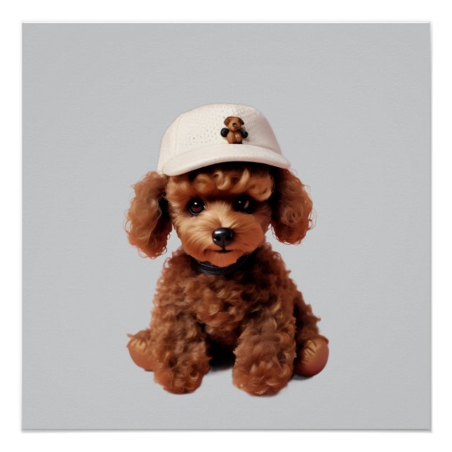 Poster Caniche Tasse avec Chapeau (Devant)