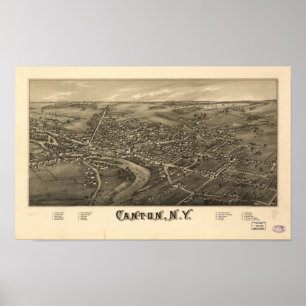 Poster Canton New York 1885 Antique carte panoramique