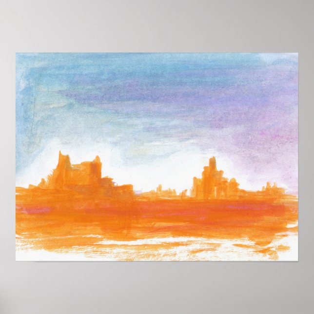 Poster Canyon Paysage Orange bleu peinture Abstraite art (Devant)